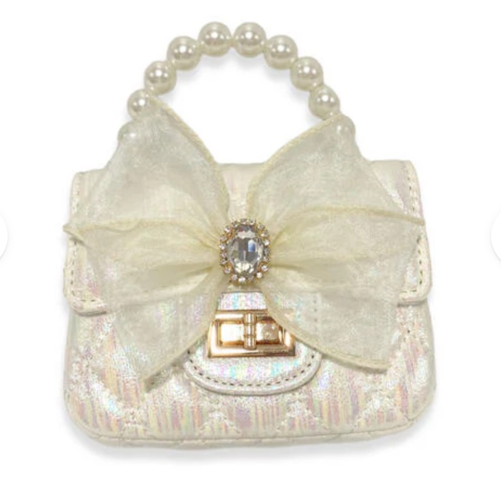 Doe a Dear White Bowie Shiny Quilted Purse Flower Girl or Dress Up